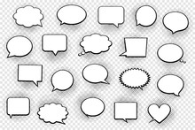 Empty White Speech Bubbles With Halftone Shadows On Transparent Background