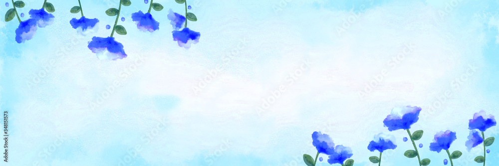 花 壁紙 青 パターン 素材 フレーム 水彩 Wall Mural Wallpaper Murals 黛仲 栞帆