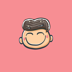 Cartoon cute hand drawn funny boy face isolated on pink background, Cartoon happy children with funny hair. 1 june international childrens day background with little smiling baby boy icon or label