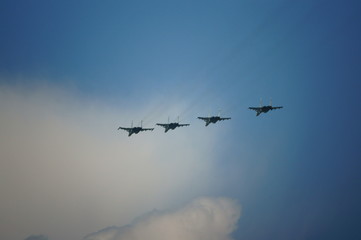 A flight of fighters at an air show.