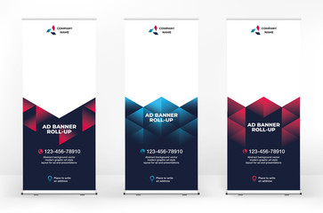 Wall Mural - set of roll-up banner designs with abstract geometric background, vector