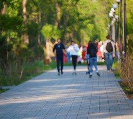 Wall Mural - people walking in park