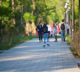 Wall Mural - people walking in park