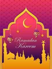 Sticker - Islamic mosque in Eid Mubarak (Happy Eid) Ramadan background in vector