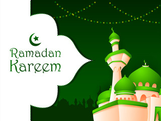 Wall Mural - Islamic mosque in Eid Mubarak (Happy Eid) Ramadan background in vector