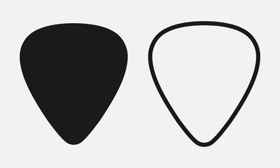 Set of blank solid and line guitar picks vector icon isolated on white background.