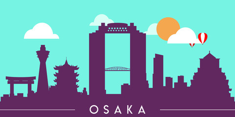 Wall Mural - Osaka skyline silhouette flat design vector illustration