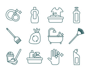 Sticker - cleaning and desinfect set icons