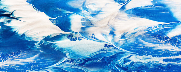 Poster - Abstract blue white sea background, fluid sky pattern. Liquid art, ocean acrylic paints