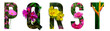Floral letters. The letters P, Q, R, S, T are made from colorful flower photos. A collection of wonderful flora letters for unique spring. flower on a white isolated background with clipping path