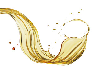 Olive or engine oil splash, cosmetic serum liquid isolated on white background, 3d illustration with Clipping path.