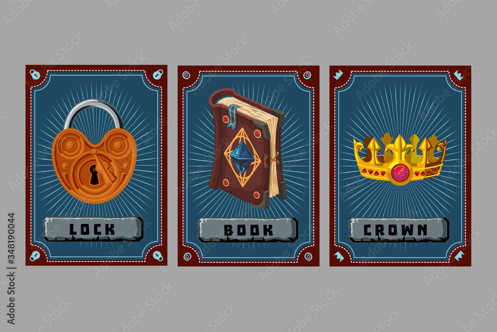 Card game collection. Fantasy ui kit with magic items. User interface ...