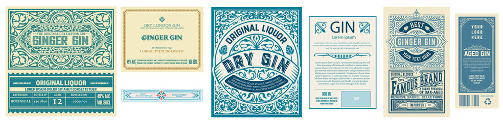 Wall Mural - Set of 3 vintage labels with back side. Vector layered