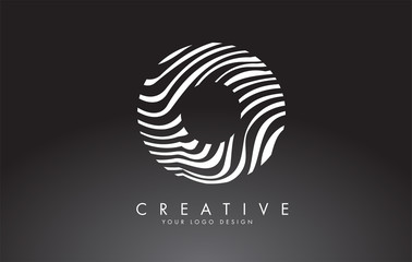 O Letter Logo Design with Fingerprint, black and white wood or Zebra texture on a Black Background.