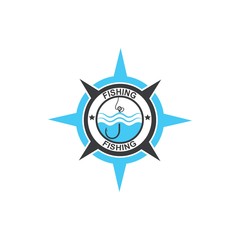 fishing hook  logo icon vector compass concept illustration