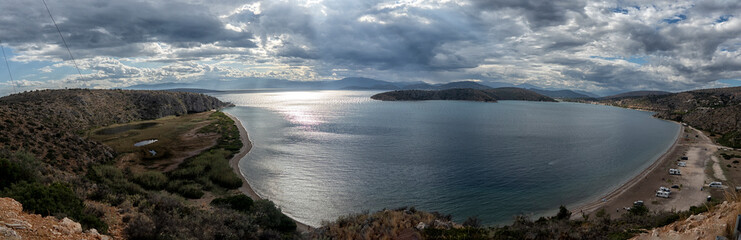 the picturesque surroundings of the Peloponnese peninsula in Greece. Scenery,  seascape panorama Peloponnese peninsula in Greece, beautiful coast , Mediterranean Sea.