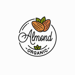 Sticker - Almond nut logo. Round linear of almonds on white