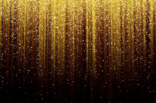 Black Background with falling golden sparkles glitter. Background for decoration festive design. Vector illustration