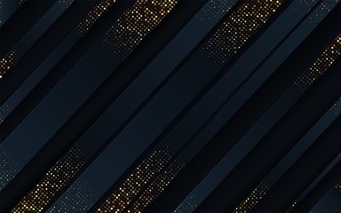 Wall Mural - luxury darck blue background with golden particles halftone effect.
