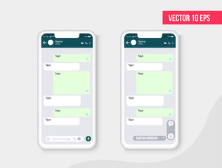 Mobile ui kit messenger. Mobile Phone. Chat app template. Modern realistic white smartphone. 
