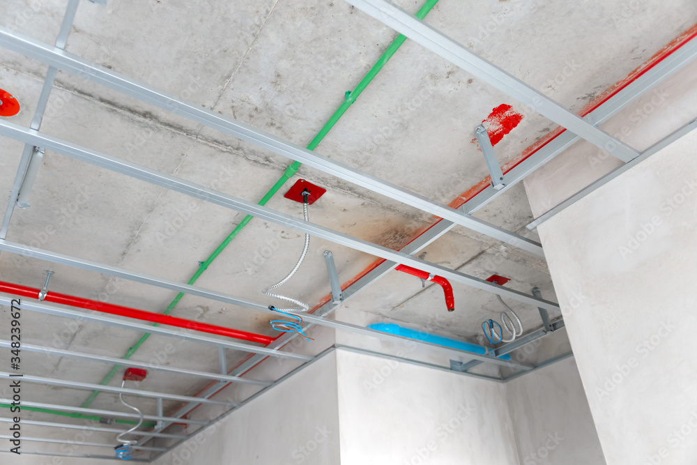 Metal ceiling grid,Acoustical ceiling grid system in construction workplace