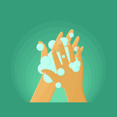 Canvas Print - Washing Hand With Soap. Prevention of Virus Infection. Vector Illustration Concept
