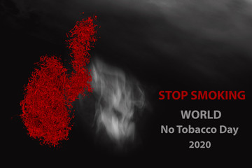 web banner flat lay with graphic for World No Tobacco Day with simulate lung from tobacco