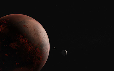 Wall Mural - mars planet of solar sysrem with moons close up. 3d rendered illustration. elements of this image fu