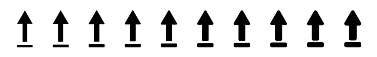 Wall Mural - Upload Arrow Icon Black | Arrows Up Illustration | File Data Transfer Symbol | Web Export Logo | Computer Browser Sign | Isolated | Variations