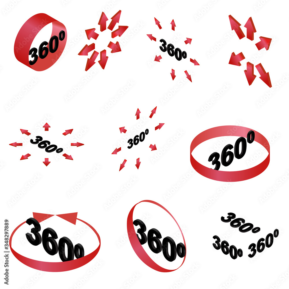 360 Degrees View Vector Icons set. Panorama view isolated vector ...