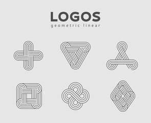 Wall Mural - Geometric lineart logos set. Futuristic line shapes. Eps10 vector.