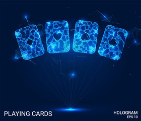 Wall Mural - hologram playing cards. playing cards made of polygons, triangles, points, and lines. casino low-pol