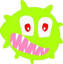 Angry Virus Cartoon Sketch. 2019-N Kov Cartoon Character On A White Background. Vector Illustration With The Name Coronavirus .