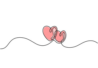 Poster - Embracing hearts continuous one line drawing. Love and couple symbol. Vector illustration minimalist style.