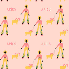 Wall Mural - Seamless pattern with Aries - astrological zodiac sign. Abstract print with The Ram.