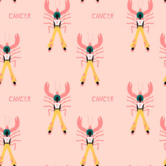 Wall Mural - Illustration with Cancer - astrological zodiac sign. Abstract print with The Crab.