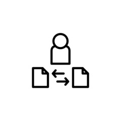 Sticker - User sharing files icon in linear, outline icon isolated on white background