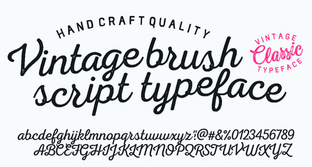 Wall Mural - Vintage Brush Script Modern Alphabet. Retro Typeface. Textured unique brush in alphabet style. Letters.Vector Alphabet. Exclusive Custom Letters.