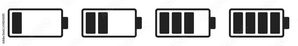 Vector battery icon set.Vector icon collection design battery level indicators. Set of battery charge level indicator symbol vector - obrazy, fototapety, plakaty 