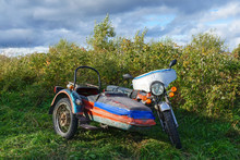 Old Soviet Retro Motorcycle With Sidecar IZH Planeta