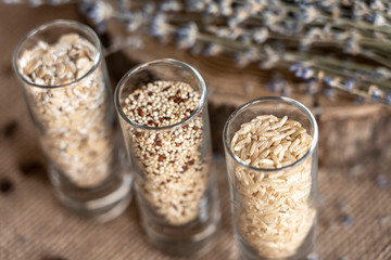 white chia seeds, porridge hercules and rice