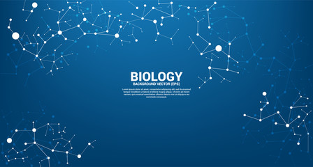 Poster - Network line Connecting dot molecule on blue background. Concept of biology chemical and science.