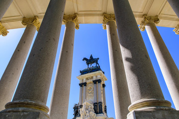 monument to alfonso xii in buen retiro park, madrid, spain