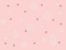 Cat Footprints And White Dots Pattern On Pink Background.