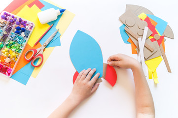 Wall Mural - Rocket craft made of cardboard and paper. Recycling children's creativity.