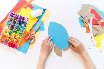 Wall Mural - Rocket craft made of cardboard and paper. Recycling children's creativity.