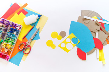 Wall Mural - Rocket craft made of cardboard and paper. Recycling children's creativity.