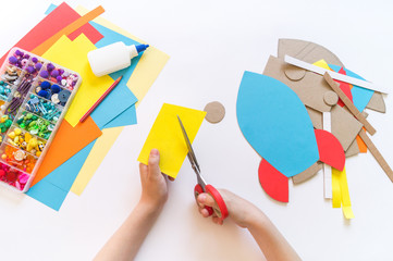 Wall Mural - Rocket craft made of cardboard and paper. Recycling children's creativity.