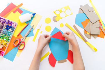 Wall Mural - Rocket craft made of cardboard and paper. Recycling children's creativity.