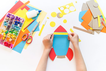 Wall Mural - Rocket craft made of cardboard and paper. Recycling children's creativity.